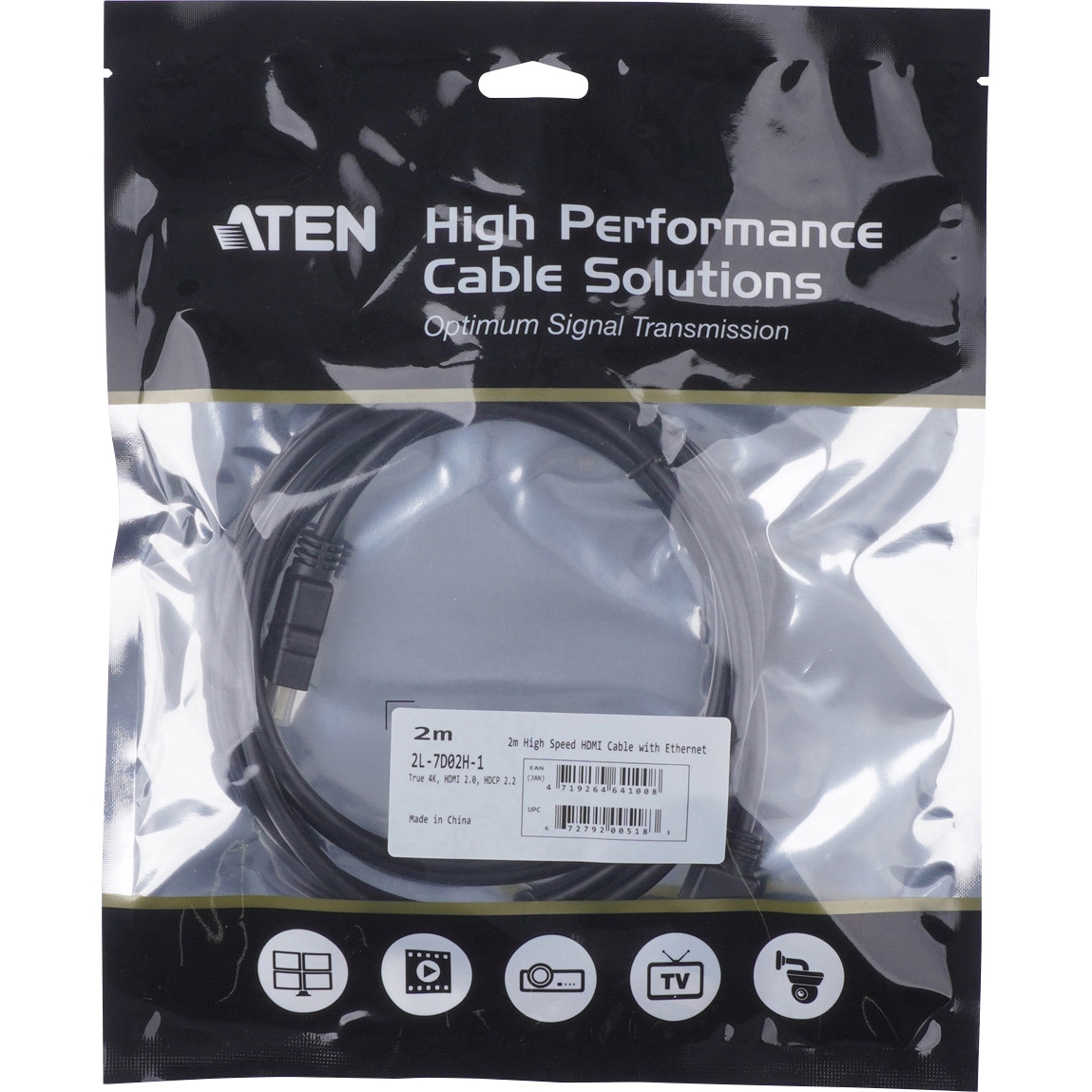 2L-7D02H-1 HDMIケーブル ATEN ブラック色 オス - オス イーサネット