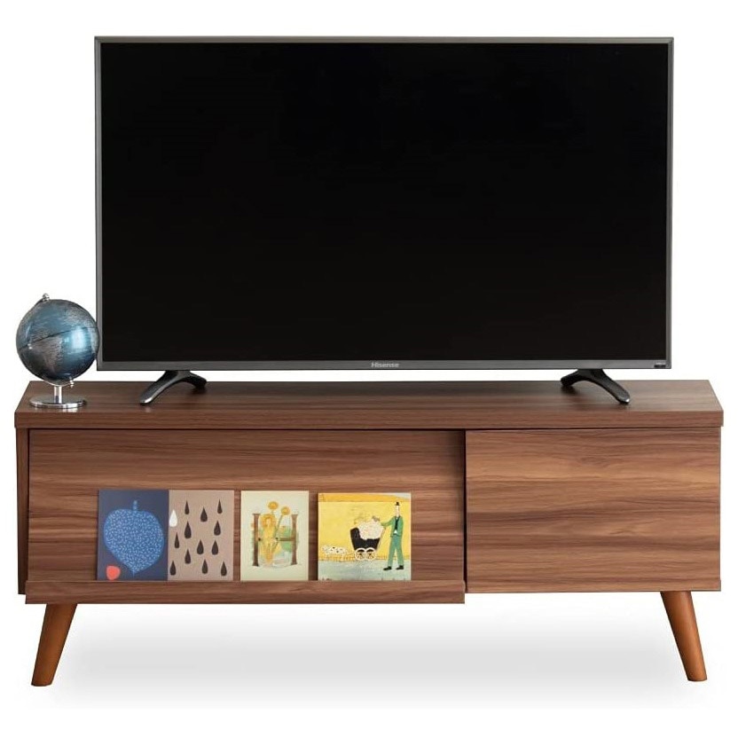 FTV-0015 モダンテレビ台 ローボード フラップ扉 脚付き 引き出し 北欧風 シンプル AV収納 ジェイケイ・プラン ブラウン色 幅105cm  FTV-0015