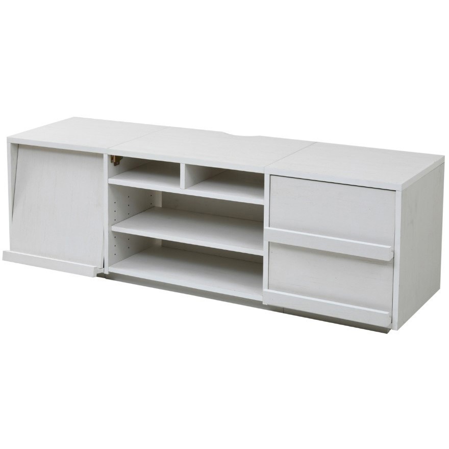 FTV-HIGHSET テレビ台ハイタイプ ローボード 組み合わせ6種 ガラス扉 引き出し フラップ扉 ジェイケイ・プラン ホワイト色 フラップ扉×引き出しタイプ 幅150cm  FTV-HIGHSET