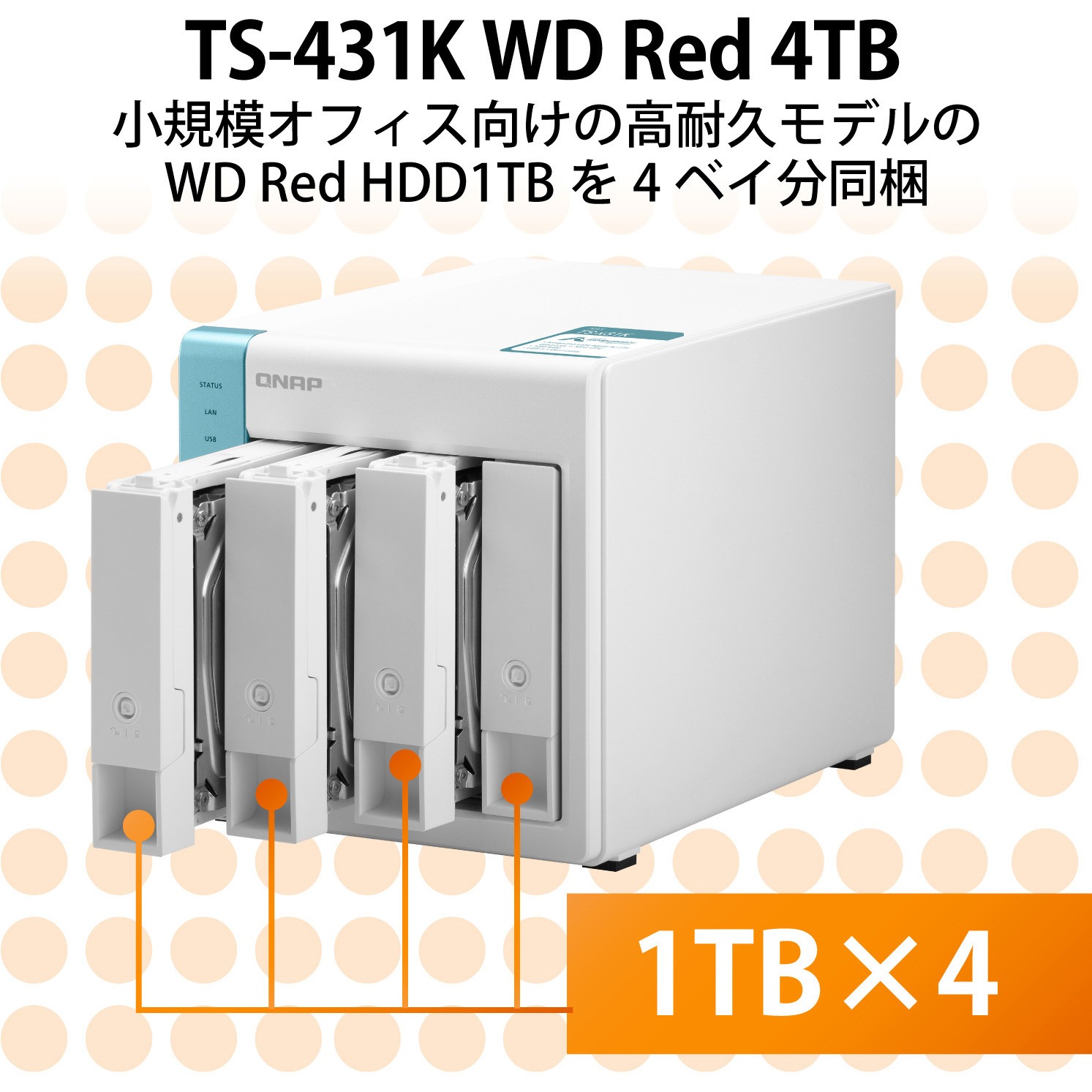 T431KW1D4 QNAP NAS TS-431K タワー 4Bay WD Red 4/8/12/16/40/48TB 3 