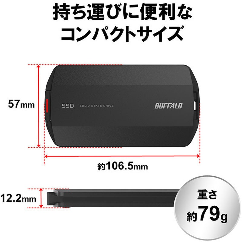 SSD-PHP2.0U3BA/D 外付けSSD ポータブル USB3.2 Gen2対応 超高速モデル 耐衝撃&防塵&防滴機能 Type-C対応  Type-Aコネクタ付 1台 BUFFALO(バッファロー) 【通販モノタロウ】