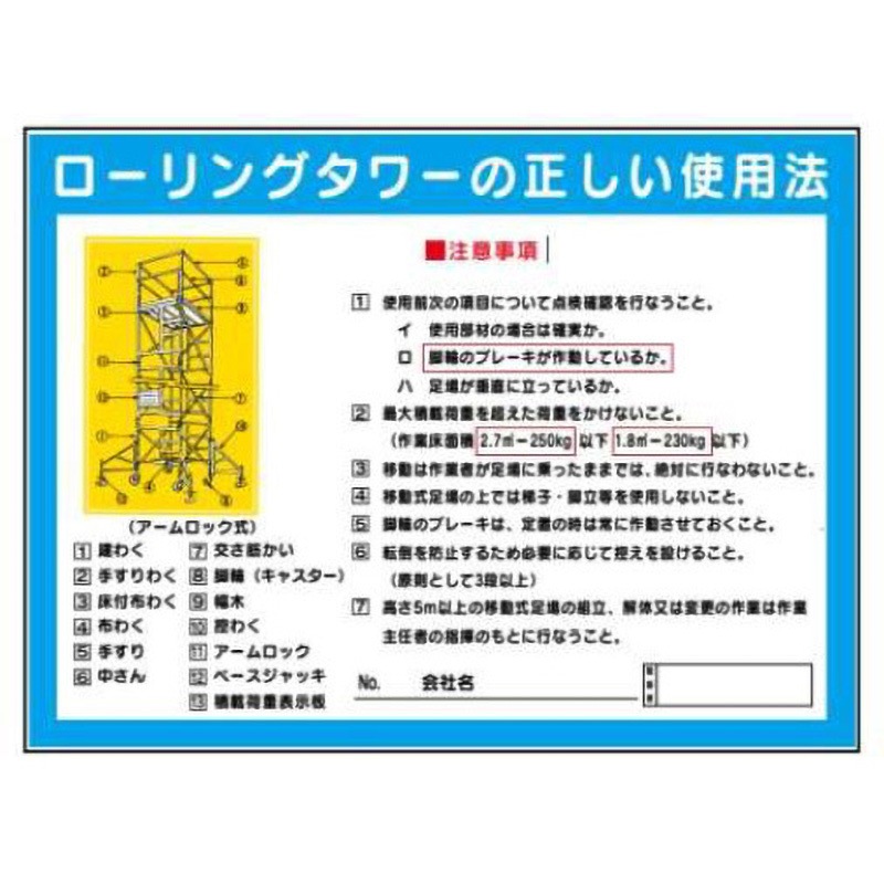 WG3B-ローリングタワーの正しい使用法 建設機械標識 JSグループ 寸法600×900mm