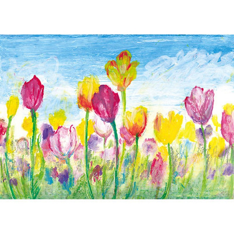 ワックス クレヨンのワックス クレヨン絵、花瓶の花の花束の写真
