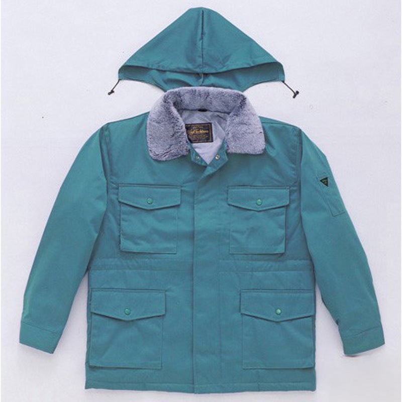 2880 制電防寒コート(フードイン) 橘被服 グリーン色 3L着丈82cm