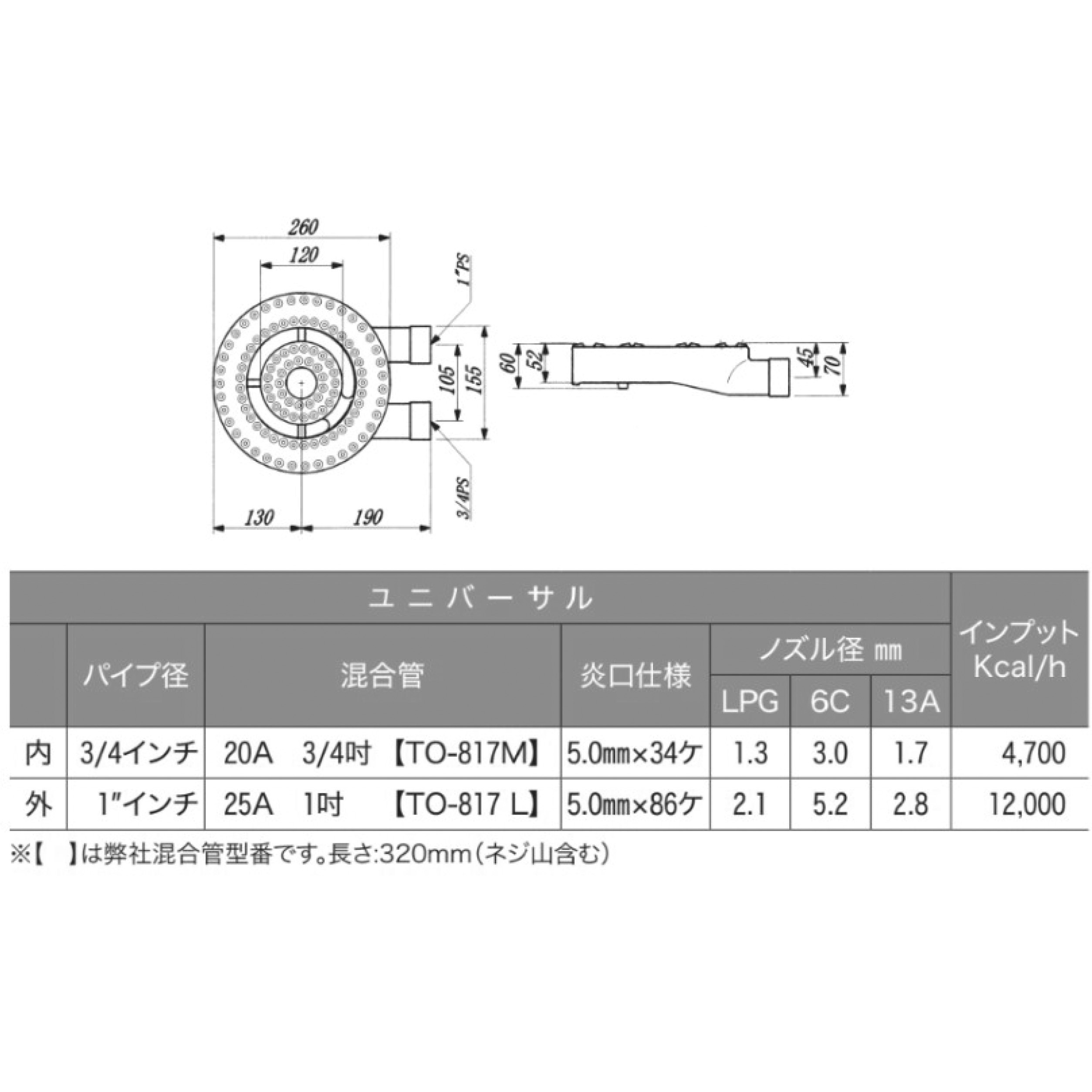 TO-871 中華バーナー SUGICO(スギコ) 鋳鉄
