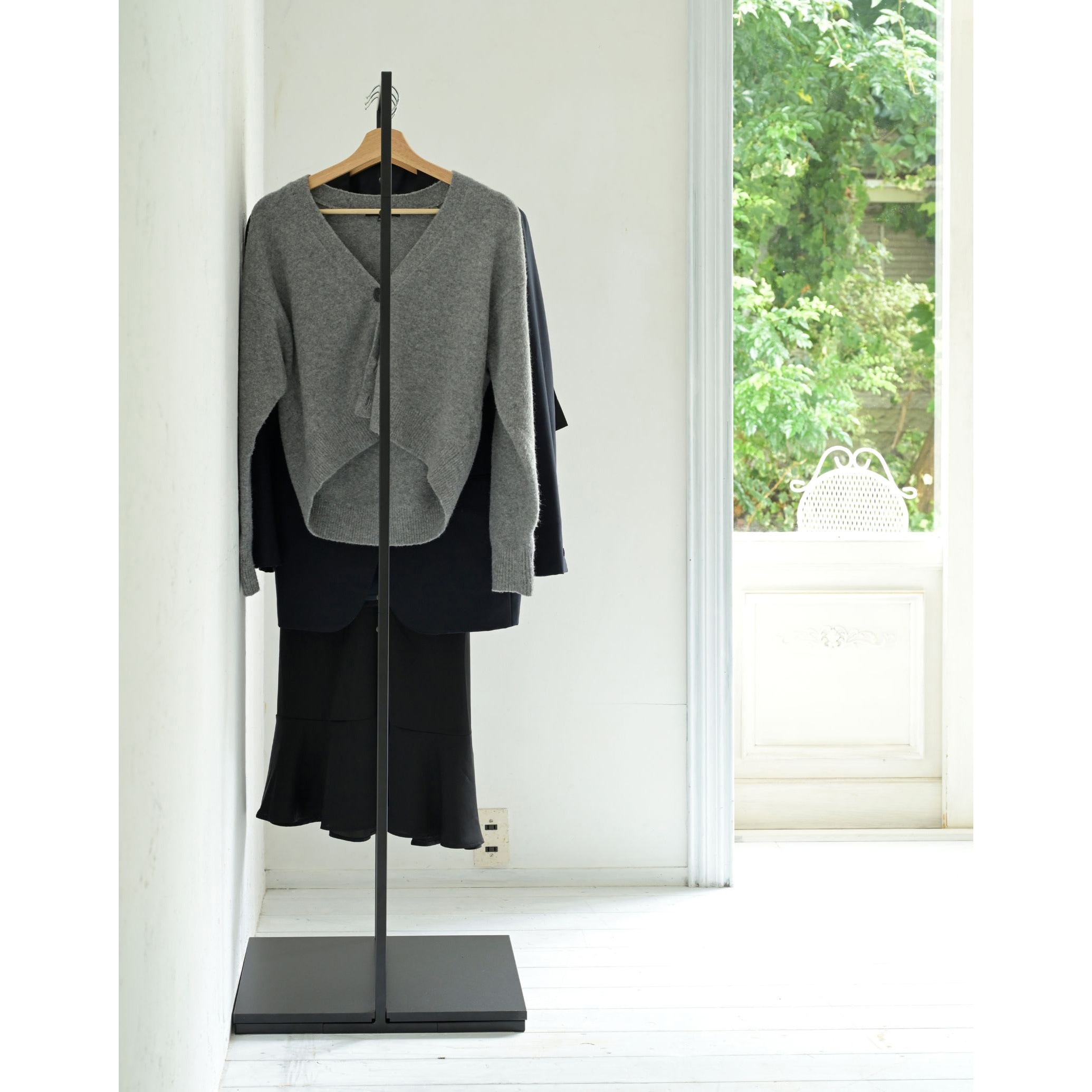 BAS-40(MWH) 棚付き ハンガーラック YAMAZEN(山善) ホワイト(ツヤなし