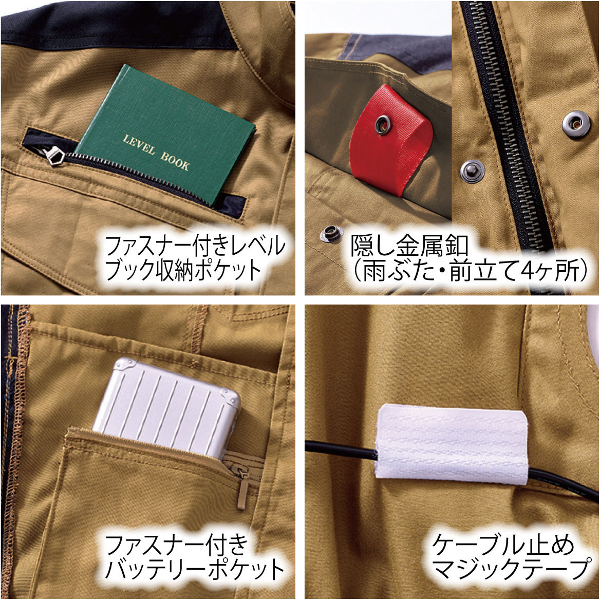 V4299 快適ウェア 難燃ベスト 村上被服 キャメル色 サイズ8L