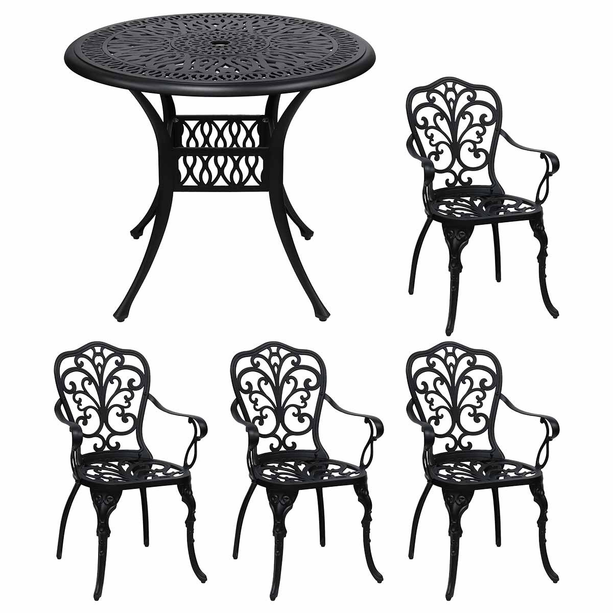 BKS-RT900-5PS-BLK アルミ製ラウンドテーブル&チェア5点セット「トルペ」 BKS-RT900-5PS 住まいスタイル 組立式タイプ