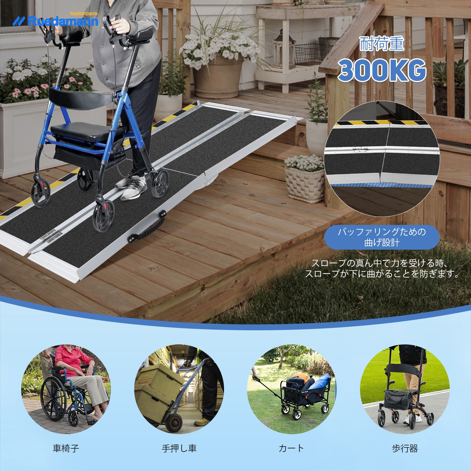 MR607AT4-5 折り畳み介護スロープ 階段 玄関に適用 1個 Ruedamann
