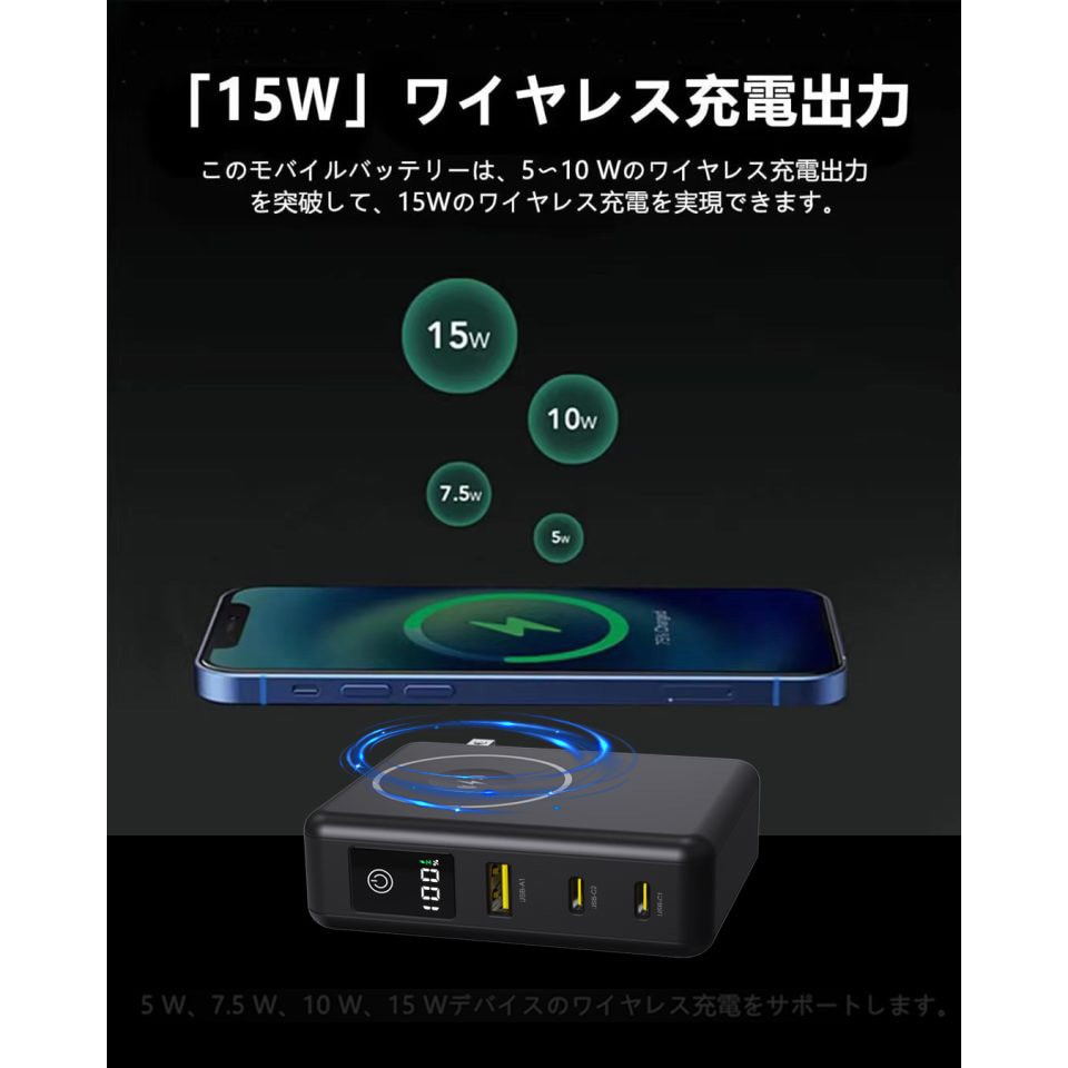 HD2-MBACPD65W10TGBK PD65W対応ACプラグ内蔵型モバイルバッテリー