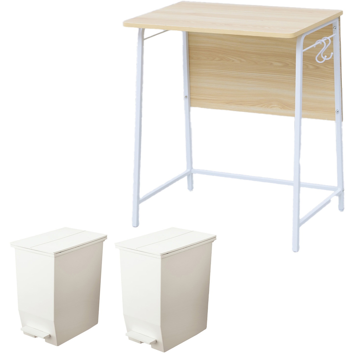 GSD-6040(WN/WH2)+GSLW005×2 パソコンデスク 作業台 コンパクト YAMAZEN(山善) ウッドナチュラル色 幅60cm奥行40cm高さ70cm