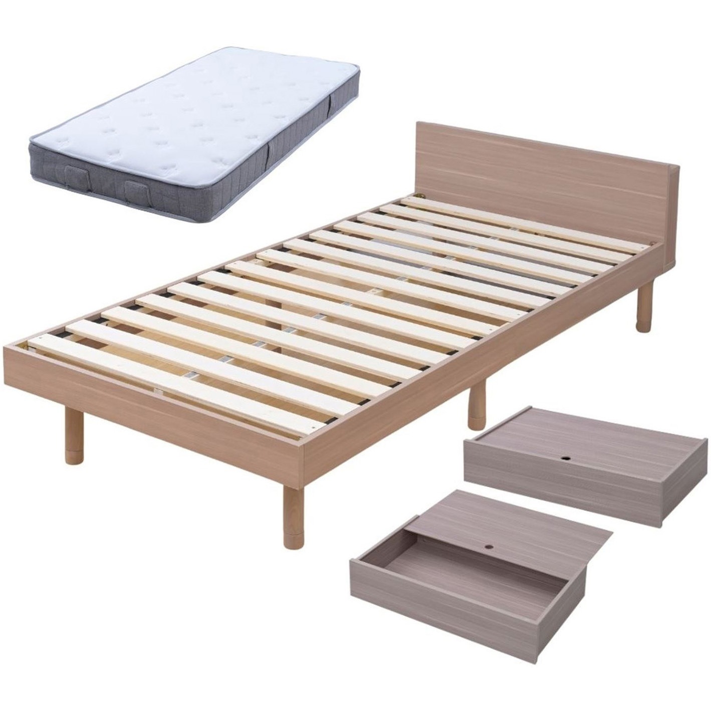 MBF-97195C(MBR)+SMD-7619(MBR)F+SFBM2-S(WH/LG) ベッドフレーム コンセント付き 選べるセット 1セット YAMAZEN(山善) 【通販モノタロウ】