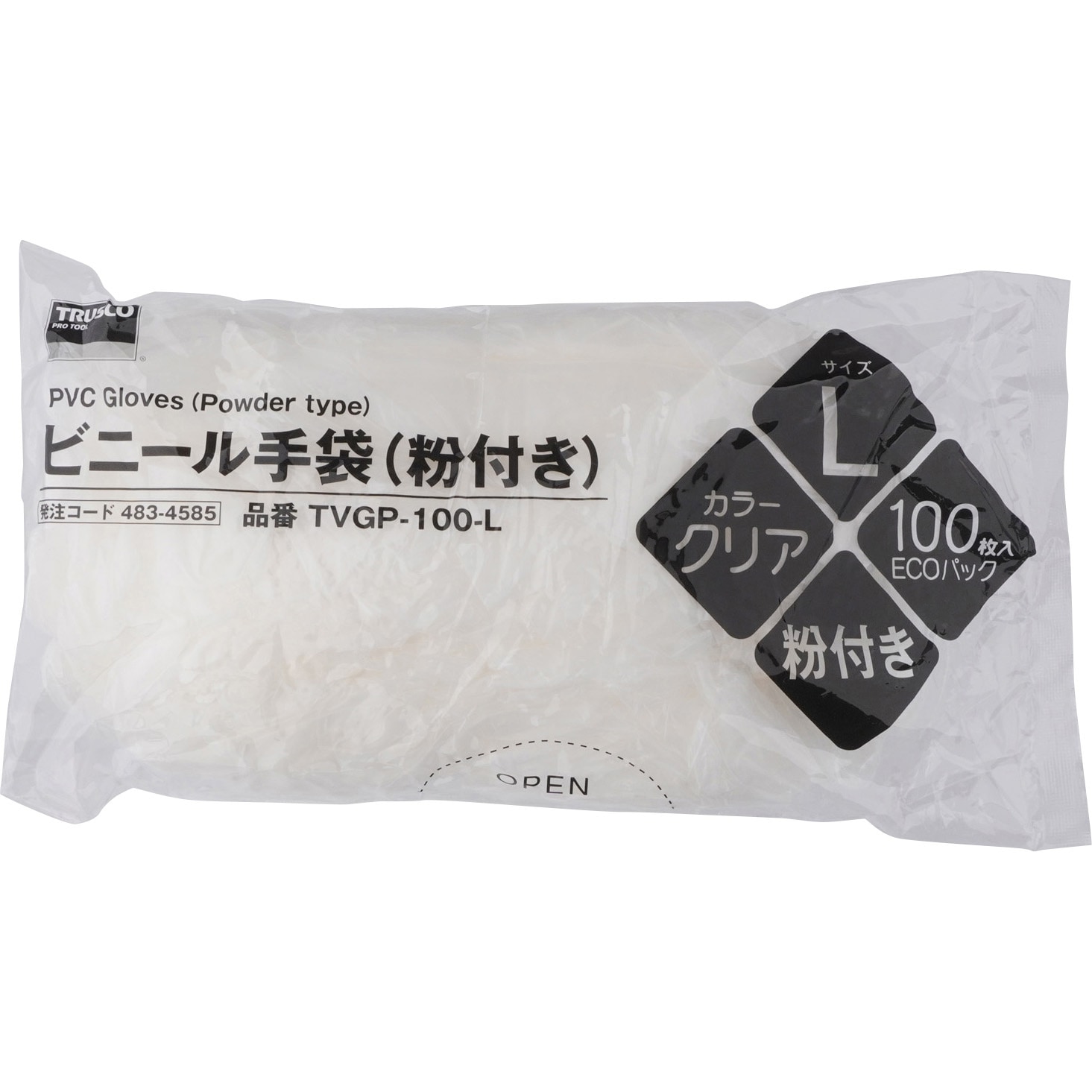 TVGP-100-L ビニール手袋 粉付 TRUSCO 100枚入 クリア色 PVC