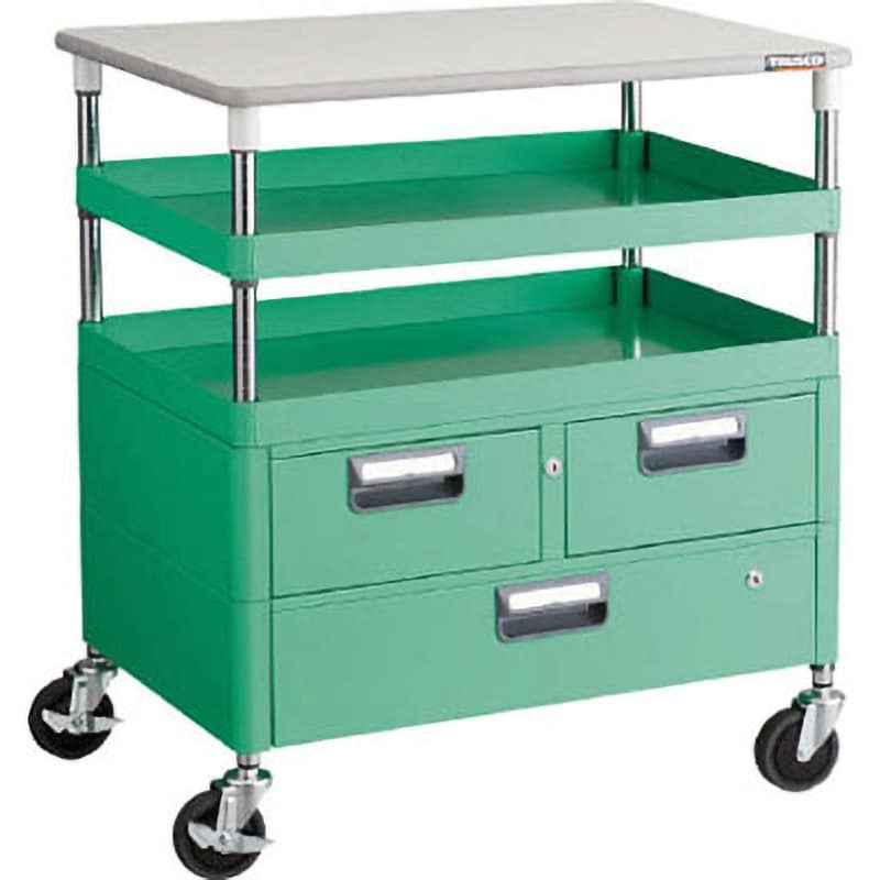 PEW-962VWT-W フェニックスワゴン(省音タイプ・1段・2列引出し付・天板あり) TRUSCO 積載荷重150kg 自在×4キャスター ホワイト色 高さ899mm間口600mm奥行400mm  PEW-962VWT-Wワゴン