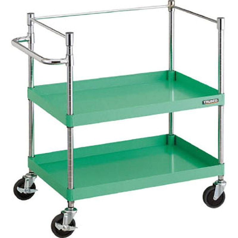 PEW-972K-YG フェニックスワゴン(省音タイプ・三方枠付) TRUSCO 2段 ヤンググリーン色 高さ880mm間口750mm奥行500mm  PEW-972K-YG