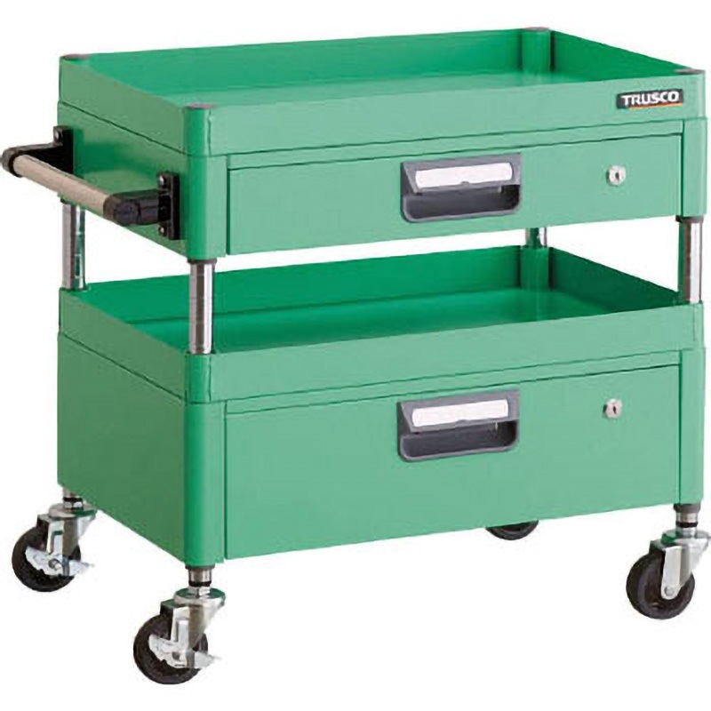 PEW-662VZ-W フェニックスワゴン(省音タイプ・薄型1段・1段引出し付) TRUSCO 自在×4キャスター ストッパーあり(×2) 2段 ホワイト色 高さ600mm間口600mm奥行400mm  PEW-662VZ-W