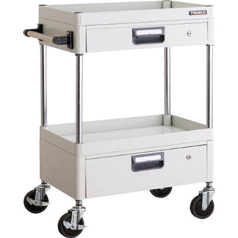 PEW-962VZ-W フェニックスワゴン(省音タイプ・薄型1段・1段引出し付) TRUSCO 自在×4キャスター ストッパーあり(×2) 2段 ホワイト色 高さ880mm間口600mm奥行400mm  PEW-962VZ-W
