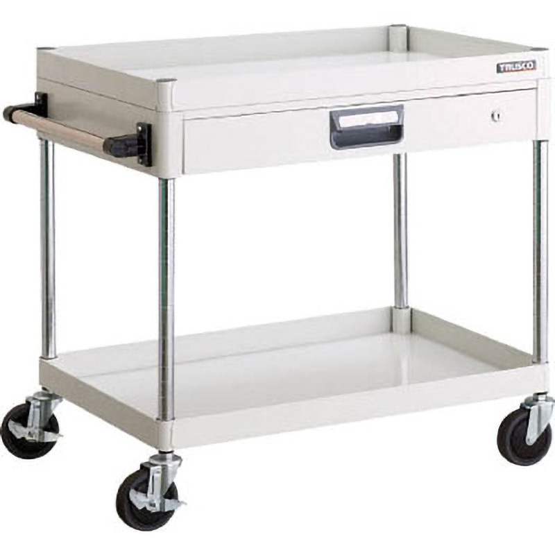 PEW-772Z-W フェニックスワゴン(省音タイプ・薄型1段引出し付) TRUSCO 積載荷重150kg 自在×4キャスター 2段 ホワイト色 高さ740mm間口750mm奥行500mm  PEW-772Z-W