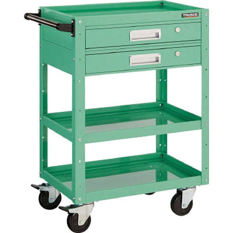 EGW-963V2J-YG イーグルワゴン(ゴムキャスター4輪自在仕様・2段引出し付) TRUSCO 3段 ヤンググリーン色 積載荷重200kg 高さ880mm間口600mm奥行400mm  EGW-963V2J-YG