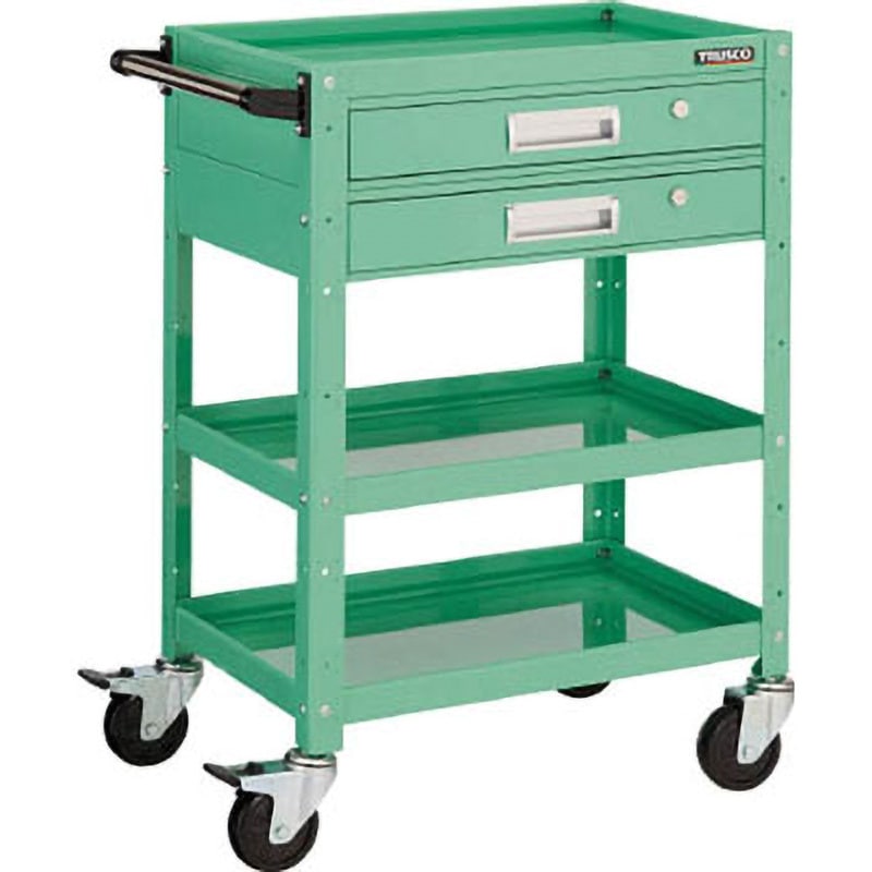 BDW-973V2-YG バーディワゴン(2段引出し付) TRUSCO 3段 ヤンググリーン色 積載荷重200kg 高さ880mm間口750mm奥行500mm  BDW-973V2-YG