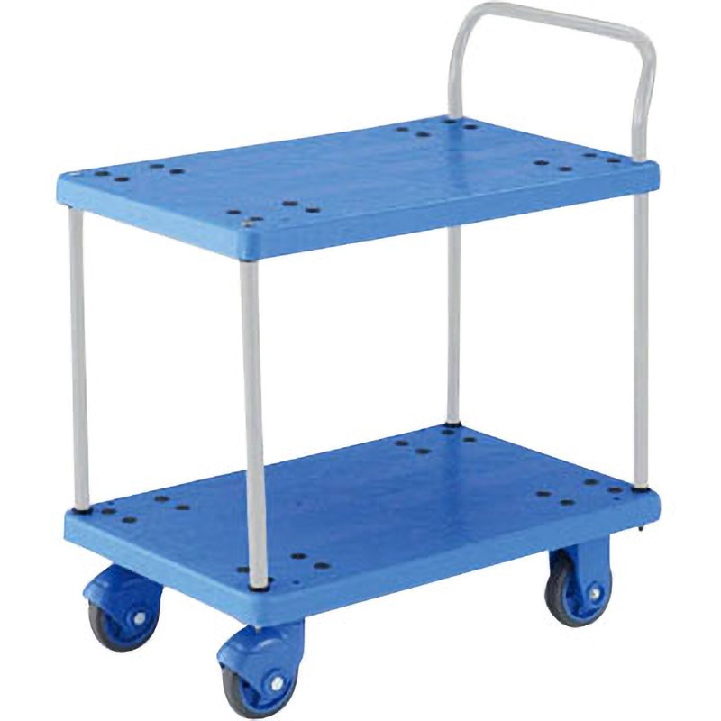 TP-X804 樹脂製運搬車グランカート サイレント(片袖2段タイプ) TRUSCO 樹脂(PP)再生材100%製 ブルー色 荷台幅535mm荷台奥行800mm  TP-X804