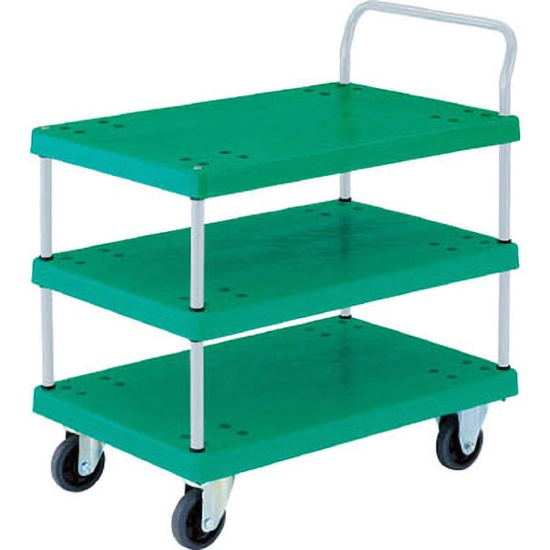 TP-905 樹脂製運搬車グランカート(片袖3段タイプ) TRUSCO 樹脂(PP)再生材100%製 グリーン色 荷台幅605mm荷台奥行900mm  TP-905