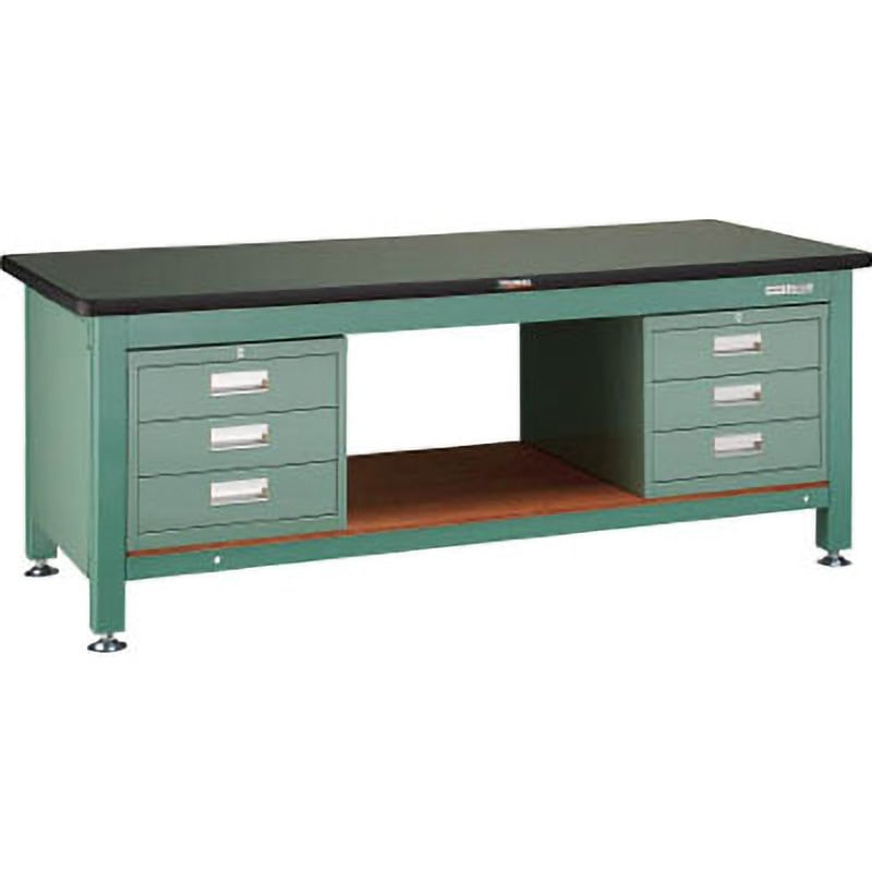 RTWZ-1809D3D3 重量作業台(三方幕板・3段キャビネット付) TRUSCO 荷重3000kg スチール製 リノリューム製天板 間口1800mm奥行900mm高さ740mm  RTWZ-1809D3D3