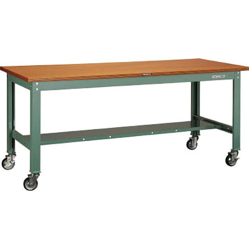 HW-1809CU100 中量作業台(キャスター付) TRUSCO 荷重300kg 下棚HLT型(1枚) グリーン色 ダップ化粧製天板 間口1800mm奥行900mm高さ831mm  HW-1809CU100