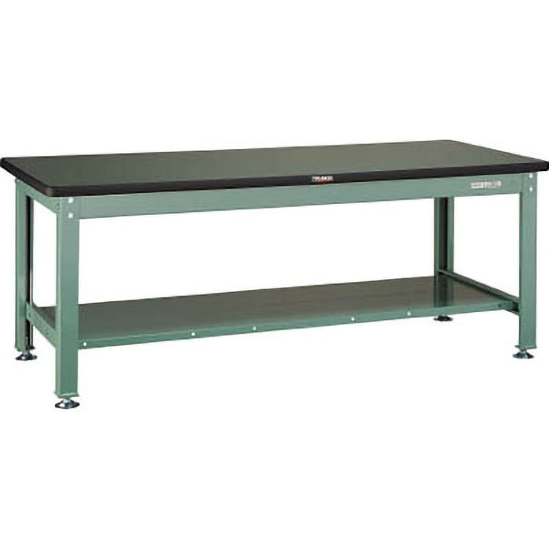 RDW-900LT 中量作業台(下棚付) TRUSCO 荷重2000kg スチール製 グリーン色 リノリューム製天板 間口900mm奥行750mm高さ740mm