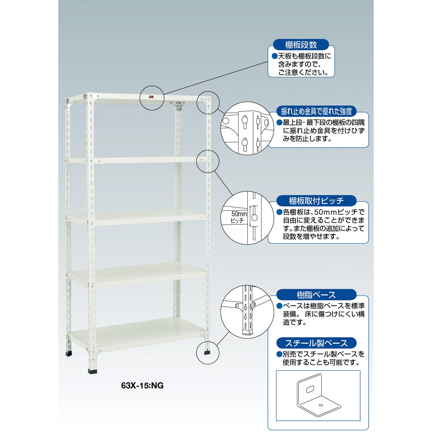 BN-4X スチール製軽量ボルト式棚 追加・交換用(取付ボルト・ナット付