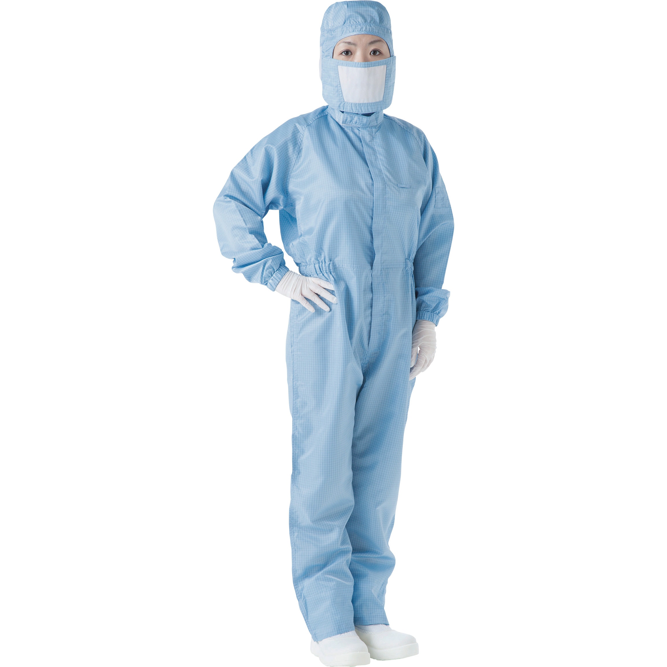 TCOG-B-LL クリーンルーム用つなぎ服(制電糸グリッド仕様) フード無 TRUSCO ブルー色 LL  TCOG-B-LL