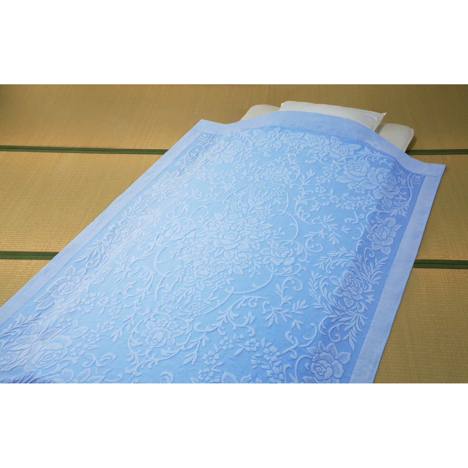 a3426120 今治産大判サイズボリュームタオルケット ファミリー・ライフ ブルー色 寸法150×210cm 1枚 a3426120