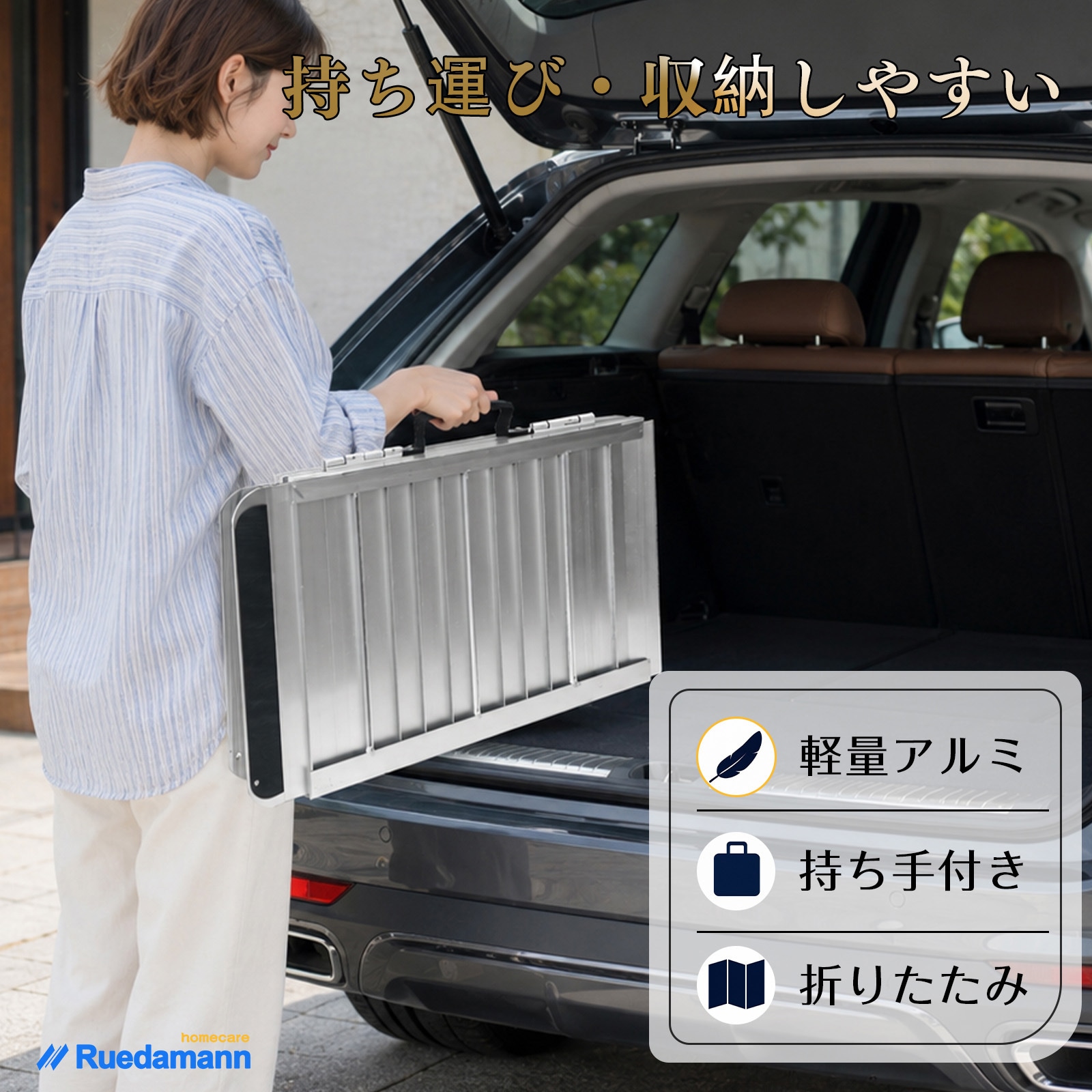 MR607-2 車椅子スロープ アルミスロープ 折り畳み式 1個 Ruedamann