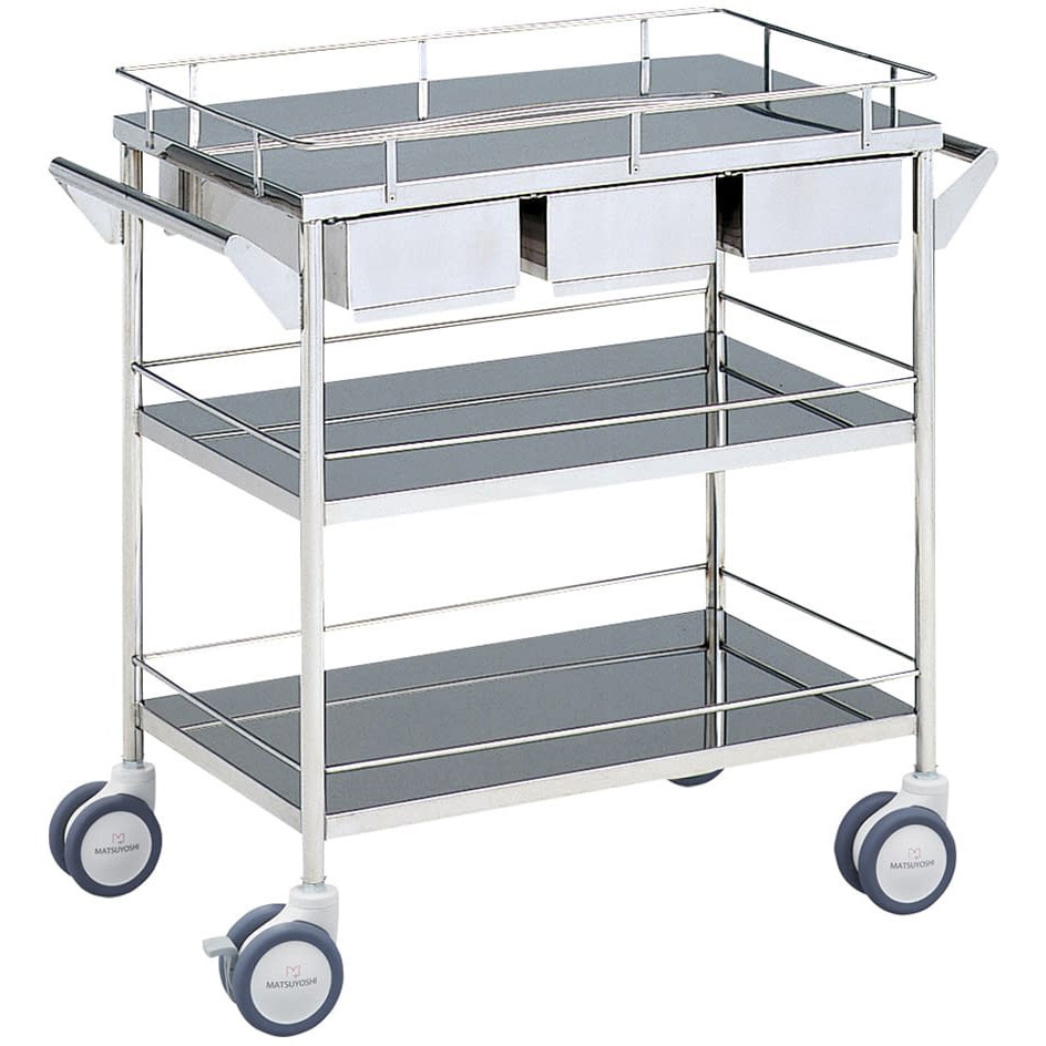 MY-1038(600X450X800) マツヨシ回診車 引出付 三段 MY-1038 600X450X800 1台 松吉医科器械 【通販モノタロウ】