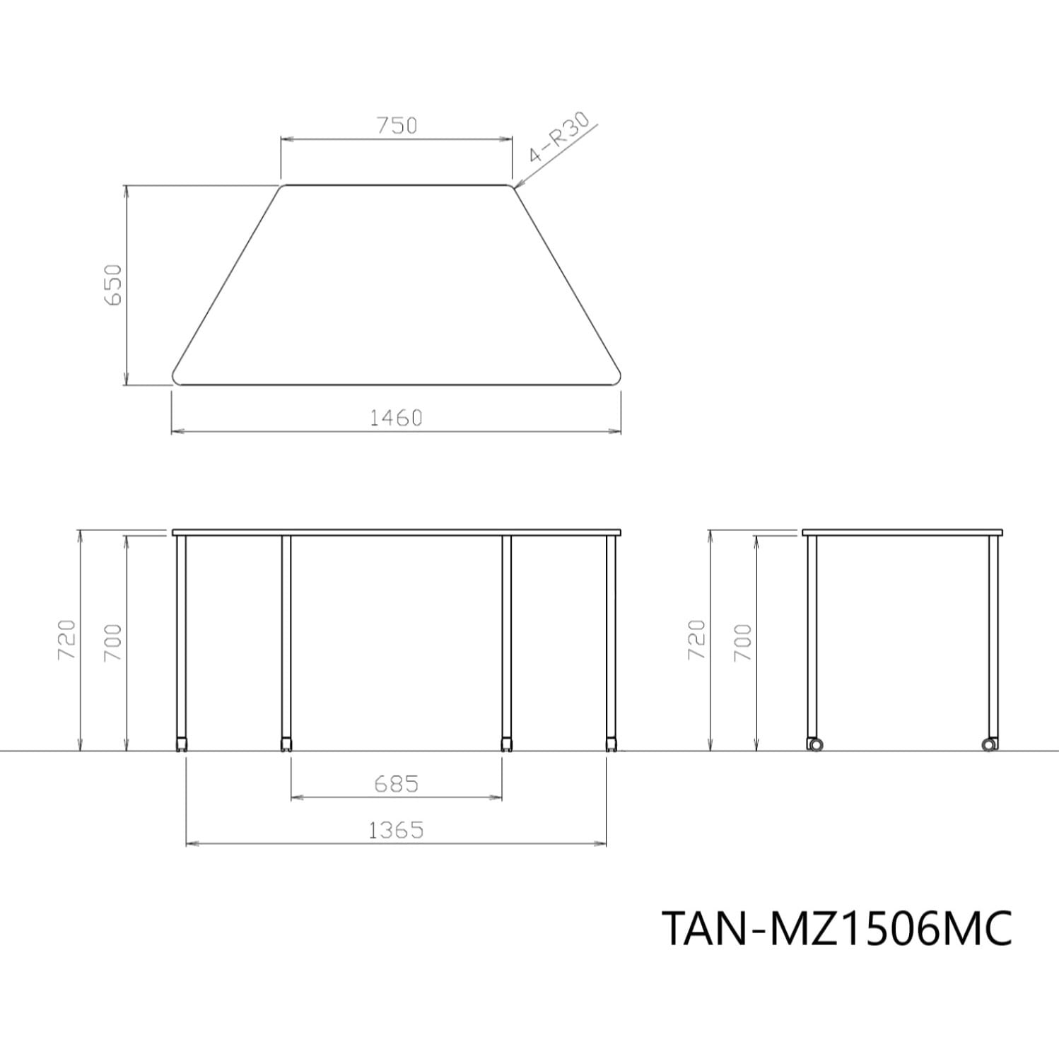 TAN-MZ1506MC-M1M11 テーブル エニー 台形 4本キャスタータイプ(配送