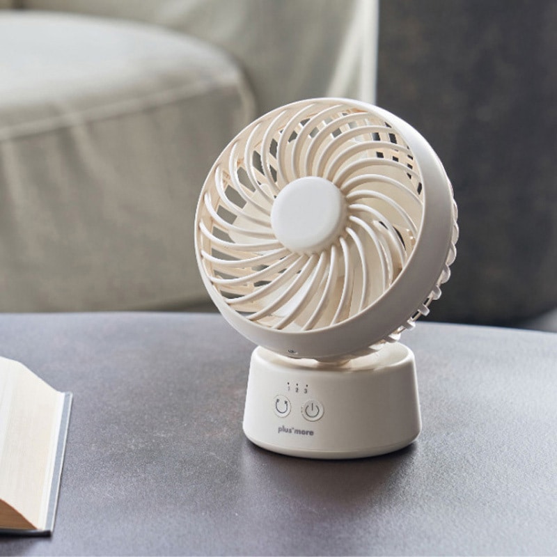 PBAF005-OW ラウンドミニデスクファン 首振り機能付き ライフオン