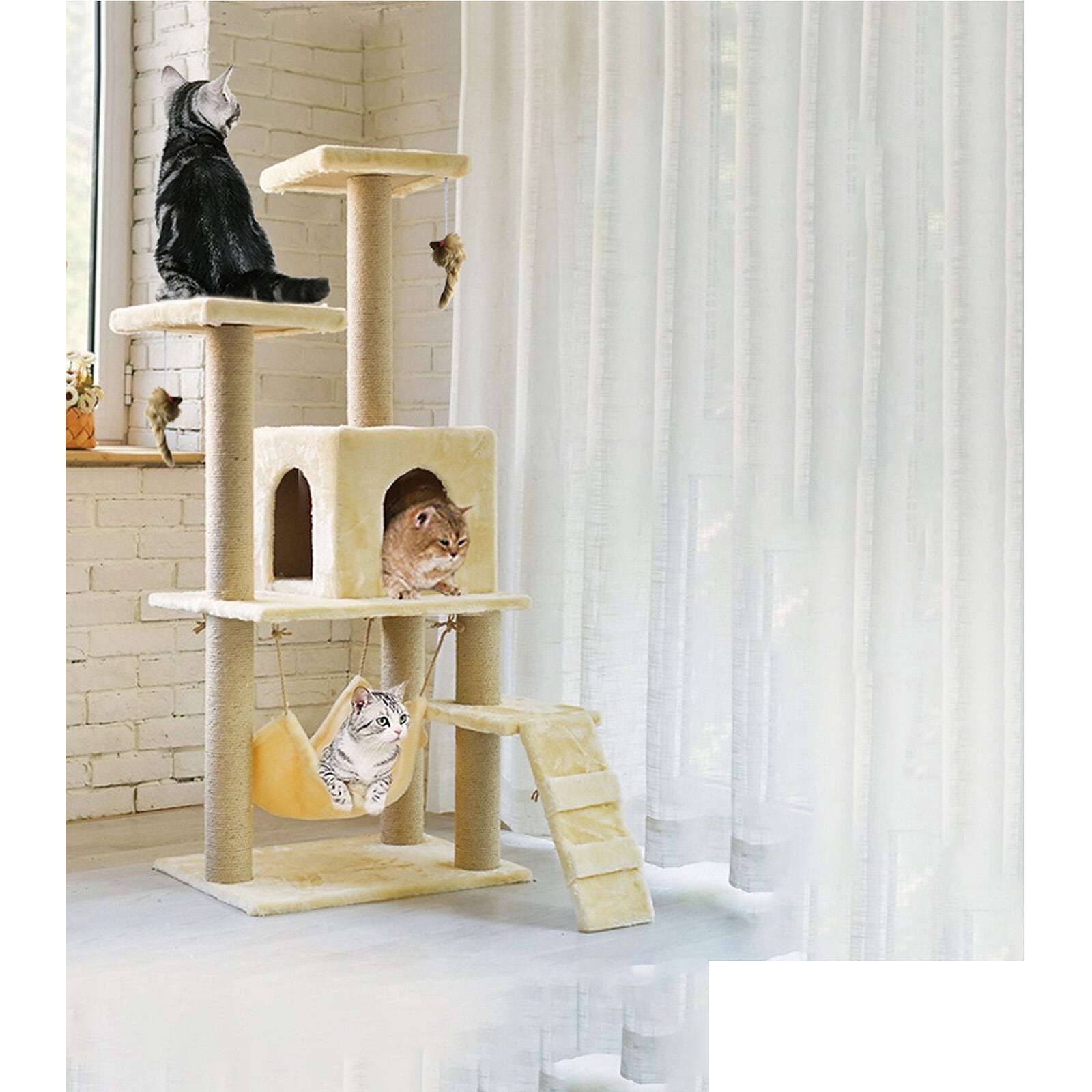 キャットタワー　据え置き型キャットタワー　猫用品　ベージュ キャットタワー ボックス付き グランドジュピター 猫用品