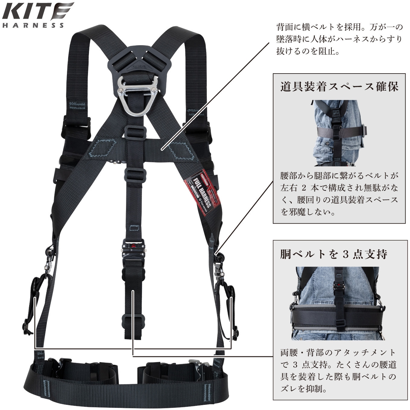 TH-521-OT-BLK-S-BX KITEハーネス ツヨロン(藤井電工) ワンタッチ 黒色