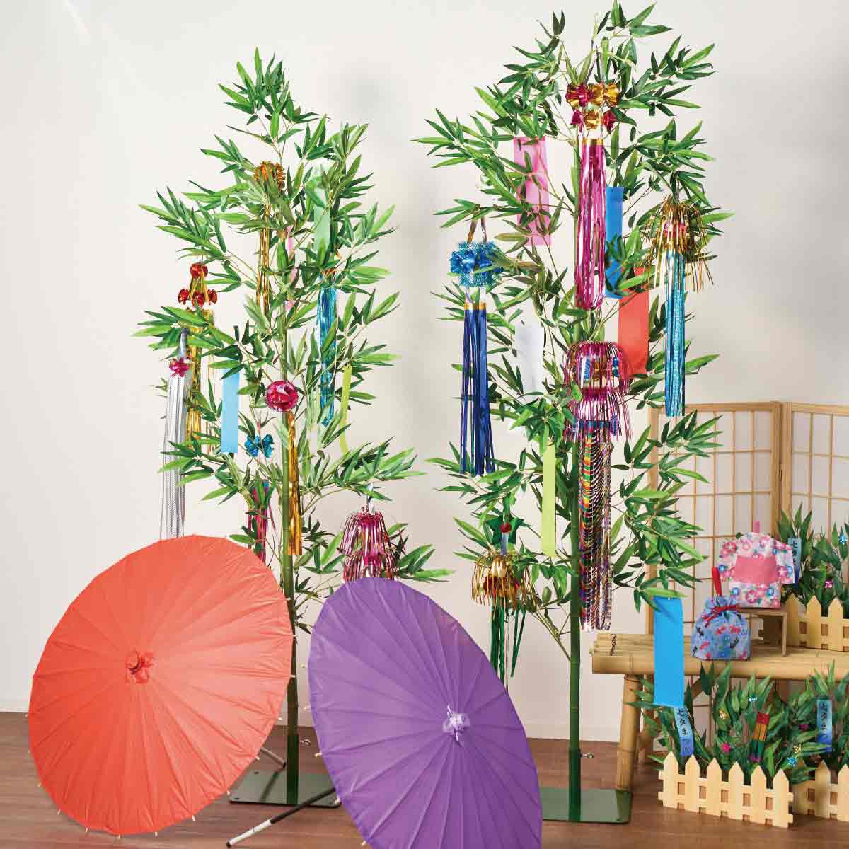 8725-2344 夏の装飾品 七夕笹デラックスバンブーツリー (人工観葉植物