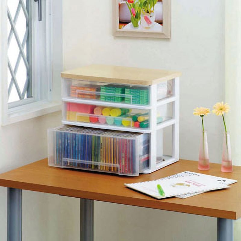 WET-W421 ウッドトップワイドテーブルチェスト アイリスオーヤマ 3段