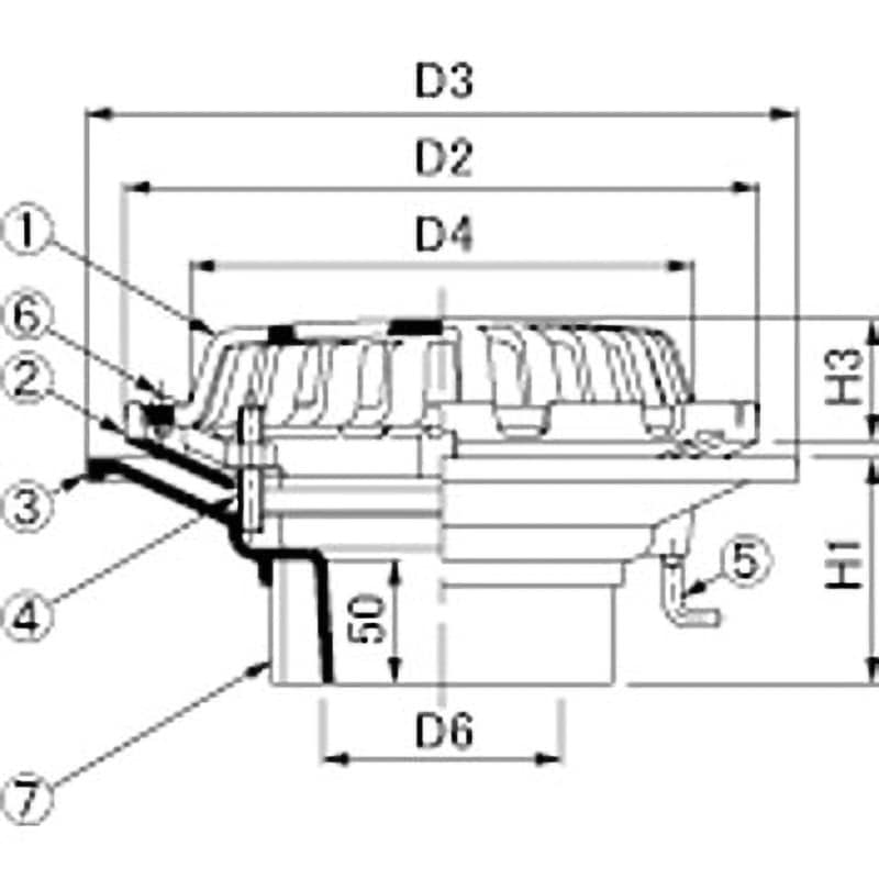 225x53mm ルーフドレイン(縦引・シート防水用) EA951SD-14 鋳鉄製ルーフドレイン たて引き用 打込型 屋上用 C寸200mm 呼称50