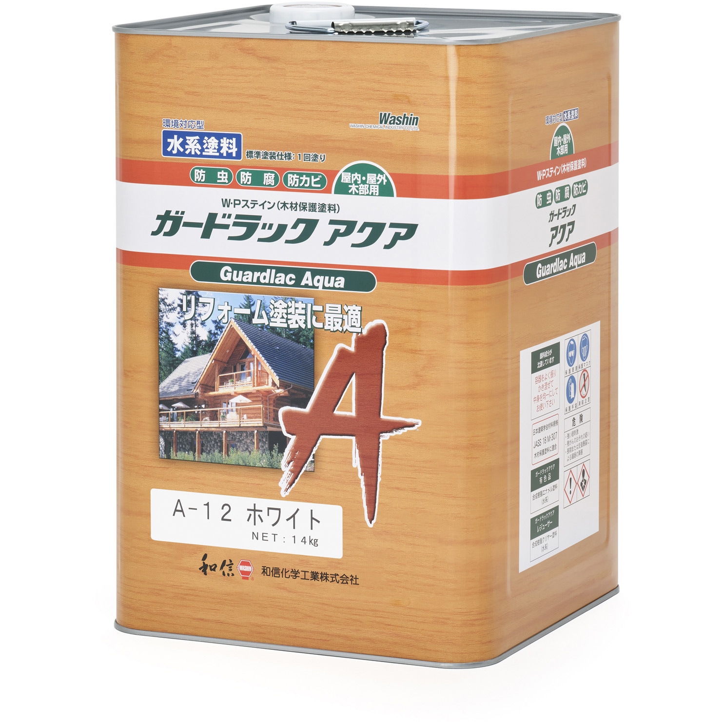 A-12 ガードラック アクア 和信化学工業 屋内外木部用 A-12ホワイト色  1缶(14kg)