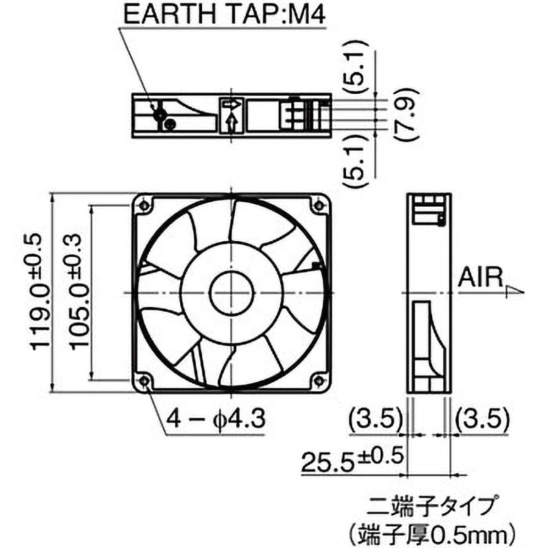 11925PB-B2L-EA-00 ACファンモータ NMB(ミネベア) AC220V 取付角寸法