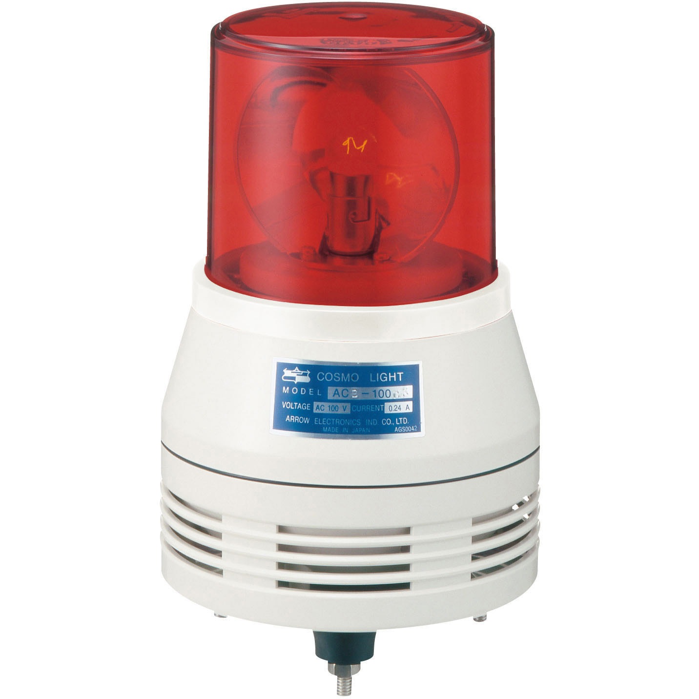 ACA-200SR コーンスピーカー型 電子音警報器内蔵タイプ 電球回転灯 Φ110 ACAシリーズ(2音) シュナイダーエレクトリック 音色:サイレン 消費電力15W 赤色   ACA-200SR