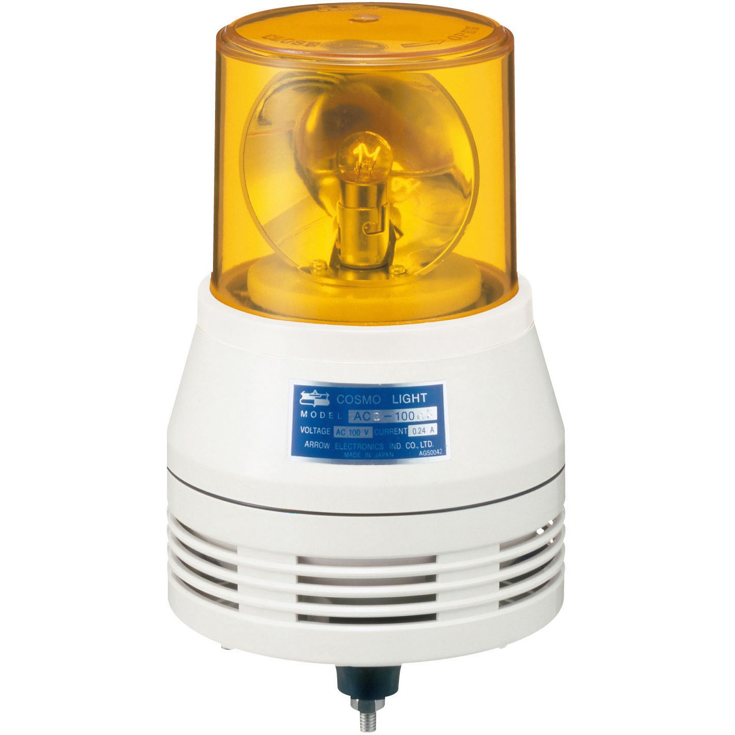 ACM-100MY-D コーンスピーカー型 電子音警報器内蔵タイプ 電球回転灯 Φ110 ACAシリーズ(15音) シュナイダーエレクトリック 音色:サイレン 黄色   ACM-100MY-D