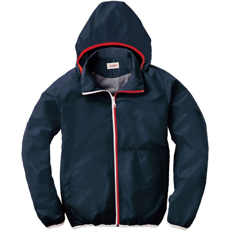 JB51610 男女兼用フード取り外し式スタッフブルゾン サンエス 一時撥水 ネイビー色 5L着丈78cm  JB51610