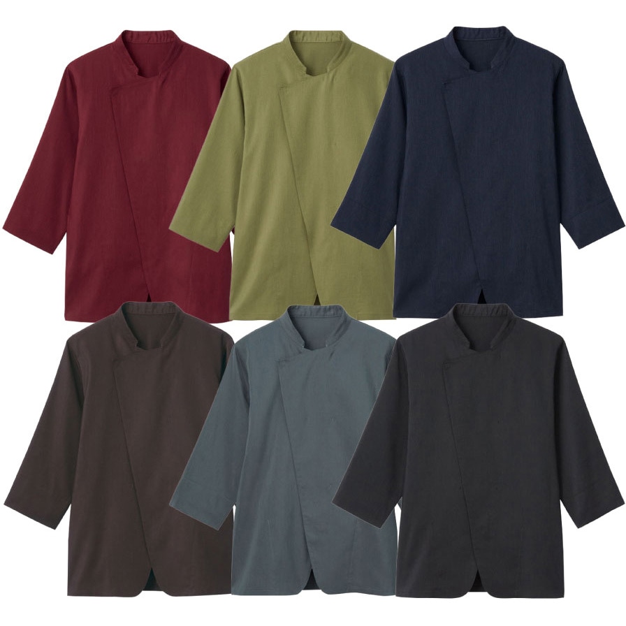 【１回使用のみ】AIRBORN　ウェア一式　メンズ外国Sサイズ　オリーブ色 LW0902-C3 シャツ ショップコート 七分袖 飲食店 ユニフォーム