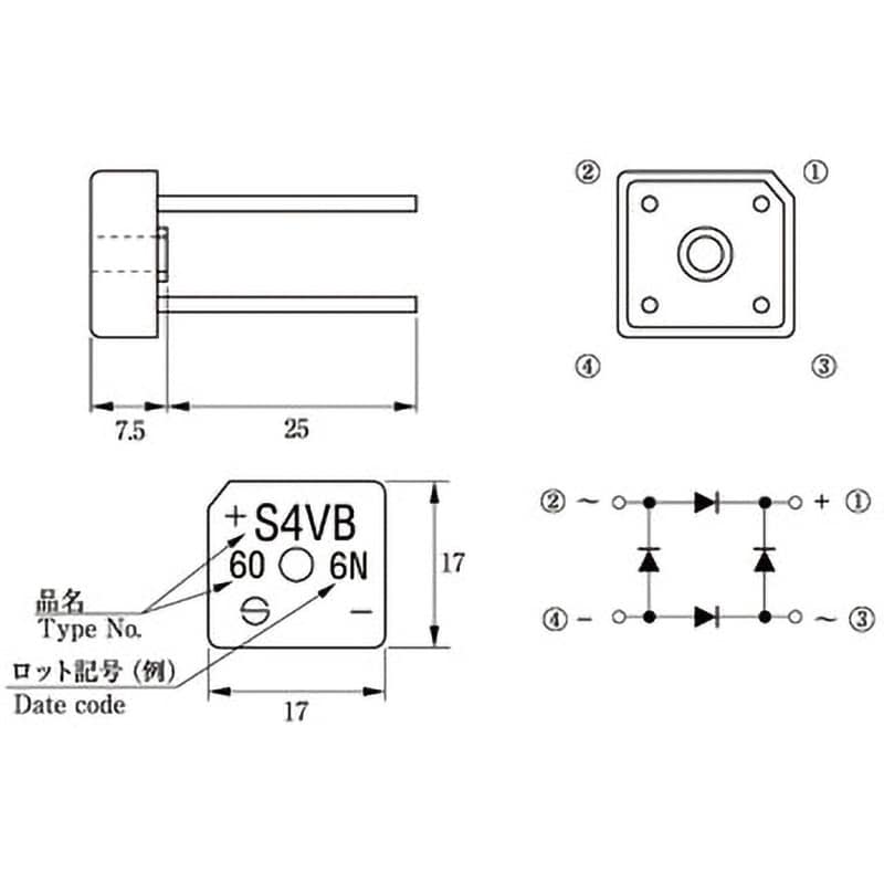 S4VB60-5000 SQIPブリッジダイオード 新電元 4A 1個 S4VB60-5000 - 【通販モノタロウ】