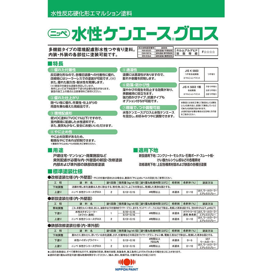 水性ケンエースグロス 3分つや有り ニッペ推奨NDカラー 16kg ニッぺ