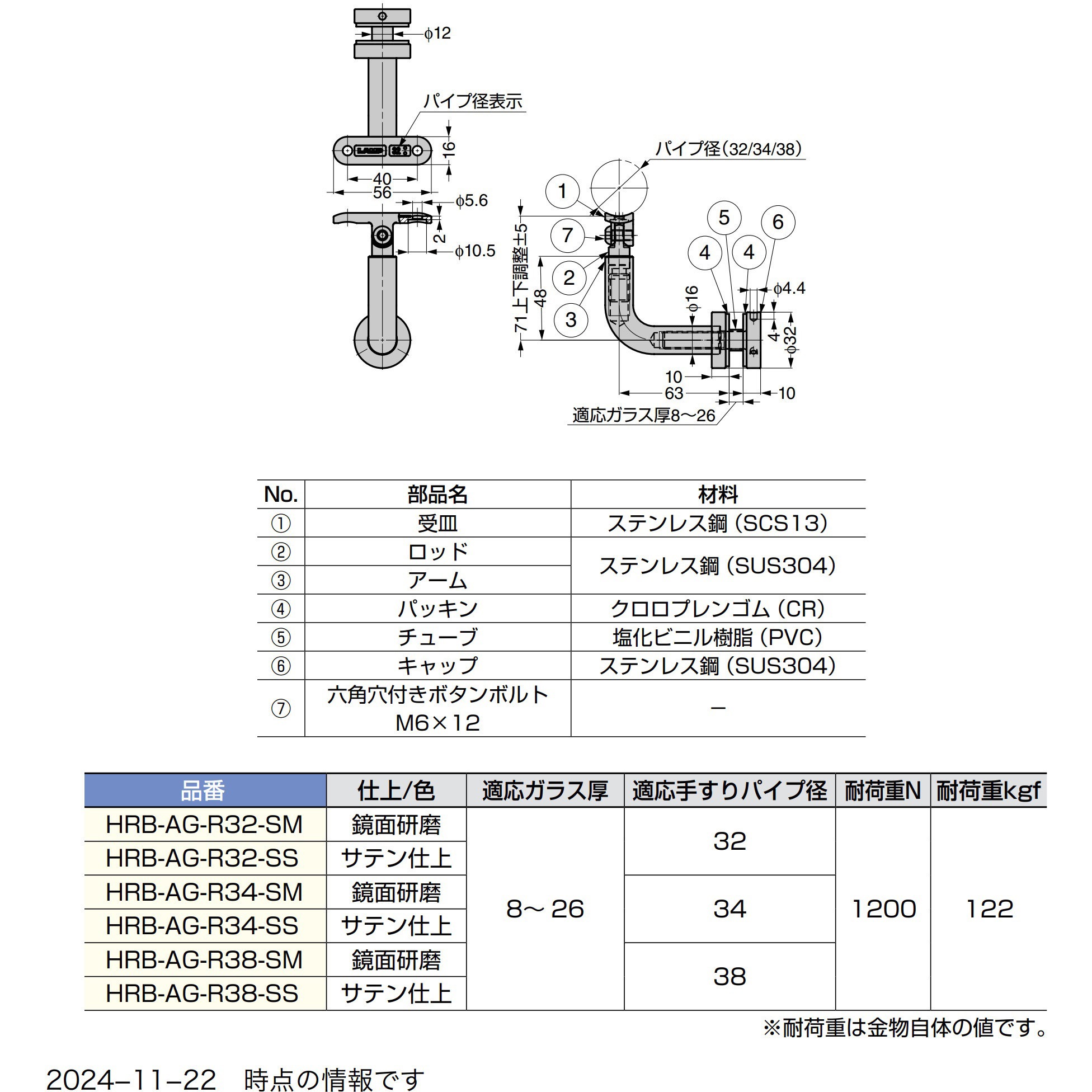 HRB-AG-R34-SM ステンレス 手すり用ブラケット 1個 LAMP(スガツネ工業